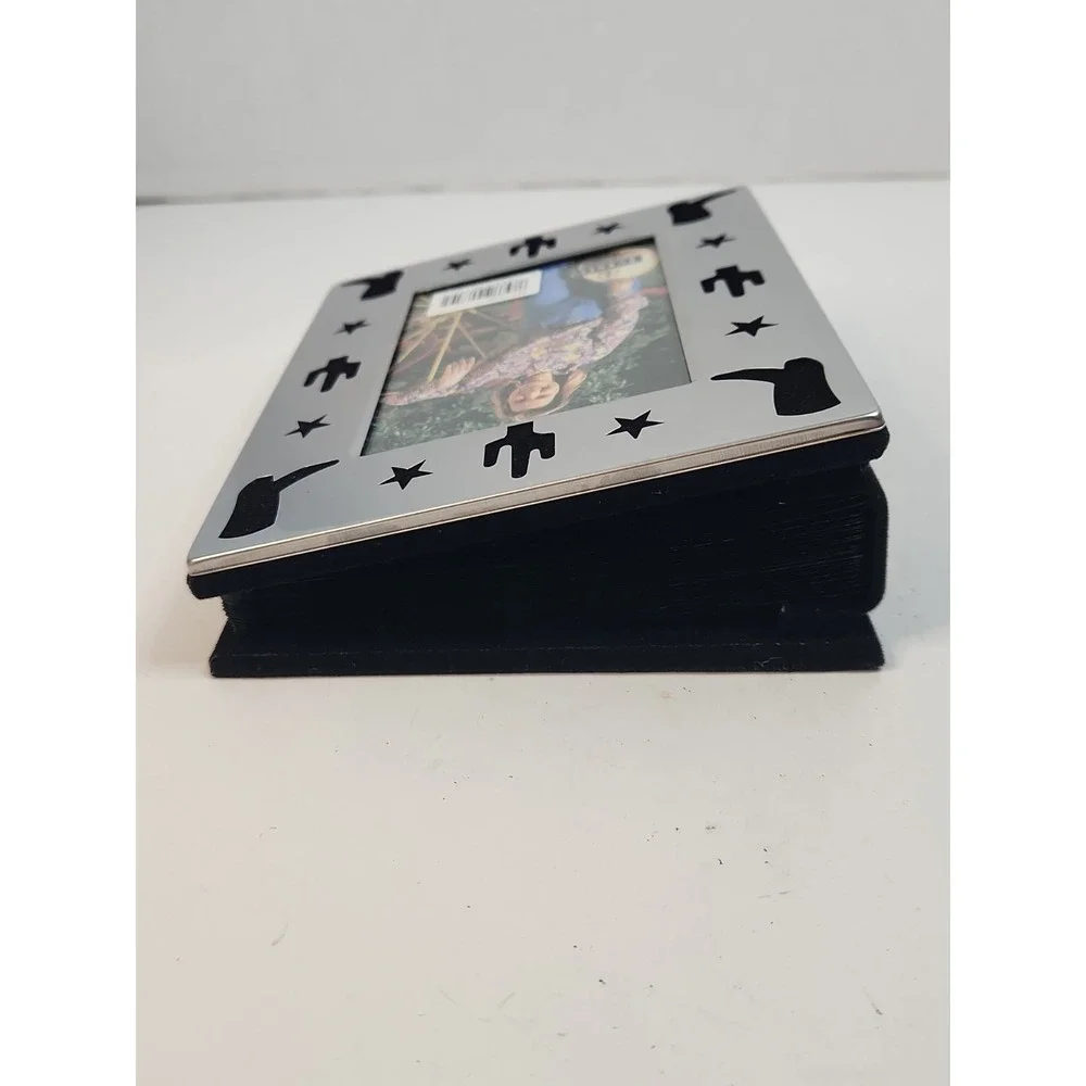 Vintage Burnes of Boston Western Theme Photo‎ Album  Silver Metal & Black Velvet